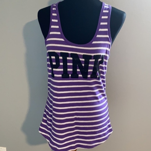 Purple Striped Tank Top PINK size small racerback cotton - Picture 2 of 7